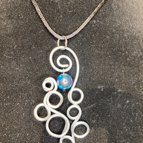 Stunning Hand Crafted Stainless Steel Pendant on Satin Cord or Blue Ribbon - Picture 7 of 9